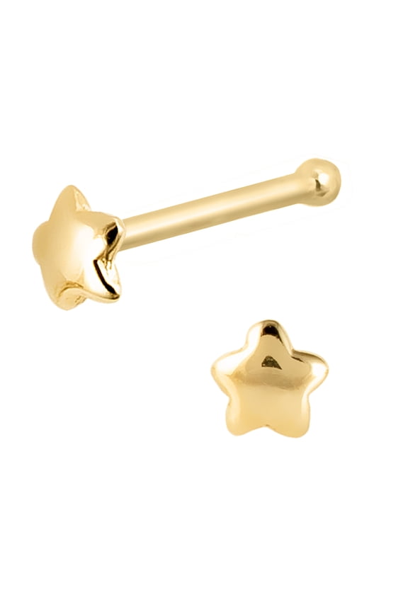 Solid 14Kt Yellow Gold STAR Nose Bone Stud - 22G Ball End Stud Nose Ring - Unisex Nose Piercing Jewelry