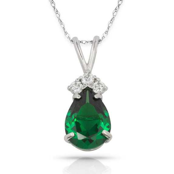 Solid 14k Beautiful White Gold Cubic Zirconia Three Stones On Top Pendant Necklace (12 Colors) (may)-Pendant for Women
