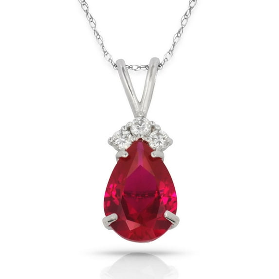 Solid 14k Beautiful White Gold CZ Three Stones On Top Pendant Necklace (12 Colors) (july)-Pendant for Women