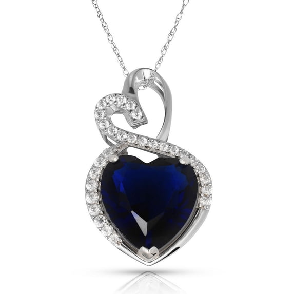 Solid 14k Beautiful White Gold Dual Love Heart shaped CZ Pendant Necklace (12 Colors) (september)-Pendant for Women
