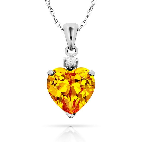 Solid 14k Beautiful White Gold Love Heart shaped Cubic Zirconia Pendant Necklace (12 Colors) (november)-Pendant for Wome