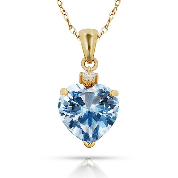 Solid 14k Beautiful Yellow Gold Love Heart shaped Cubic Zirconia Pendant Necklace (12 Colors) (march)-Pendant for Women