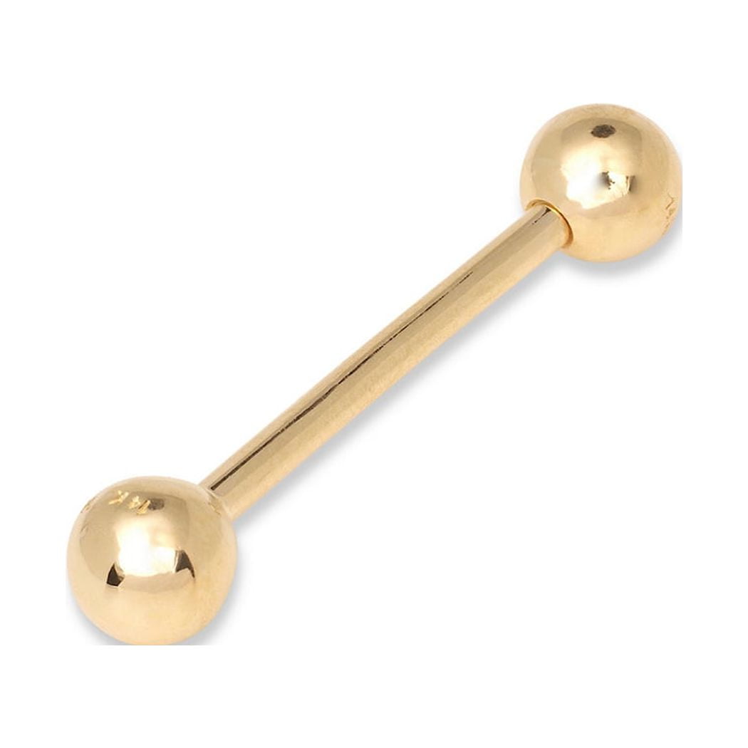 Solid 14k Gold 14g 5mm Ball Straight Barbell Internally Threaded