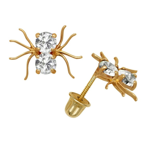Solid 14k Gold Cubic Zirconia Beautiful Spider Shaped Screw Back Stud Earrings (white and Pink) (white)-Stud Earring for