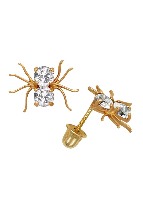 Solid 14k Gold Cubic Zirconia Beautiful Spider Shaped Screw Back Stud Earrings (white and Pink) (white)-Stud Earring for