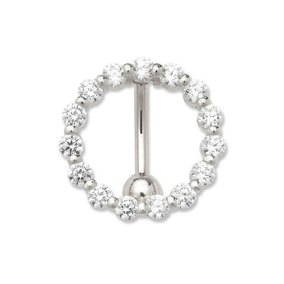 Solid 14k Yellow or White Gold 14g Cubic Zirconia Large Circle Top Mount Belly Button Ring Body Piercing Ring for Women