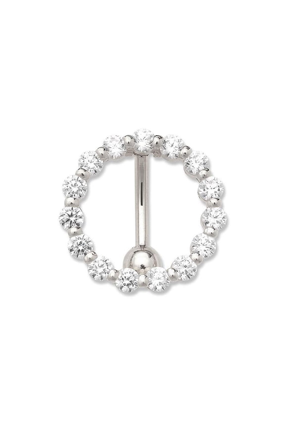 Solid 14k Yellow or White Gold 14g Cubic Zirconia Large Circle Top Mount Belly Button Ring Body Piercing Ring for Women