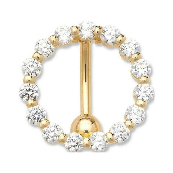 Solid 14k Yellow or White Gold 14g Cubic Zirconia Large Circle Top Mount Belly Button Ring Body Piercing Ring for Women
