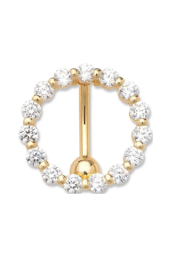 Solid 14k Yellow or White Gold 14g Cubic Zirconia Large Circle Top Mount Belly Button Ring Body Piercing Ring for Women