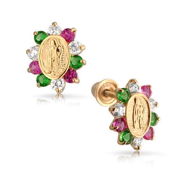 Solid 14k Gold CZ Yellow Oval Style With Stones Screw Back Stud Earrings (multi color) (green Pink White)-Stud Earring f