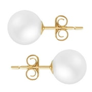 MAZZERI 14k Gold Freshwater Pearl Stud Earrings for Women, Hypoallergenic Butterfly Pushback