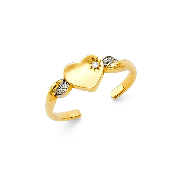 Solid 14k Gold Heart Cubic Zirconia CZ Toe Ring Size 6.5