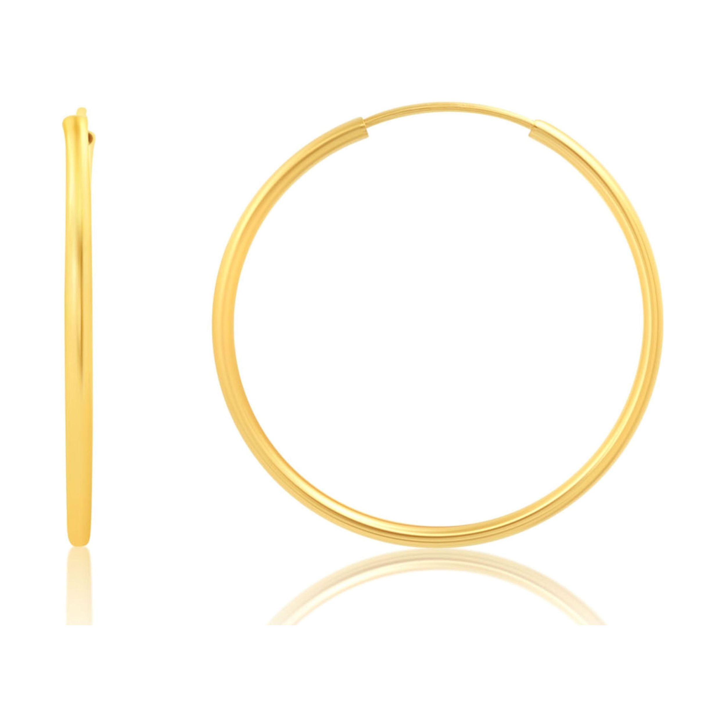 Solid 14k Gold Hoop Earrings for Women | 1.5mm Tube Yellow Gold Hoop Earrings 14k Real Gold | Flex Continuous Hoop Gold Earrings | 25mm (1 Inch) Diameter Large Gold Hoop Earrings by MAX + STONE