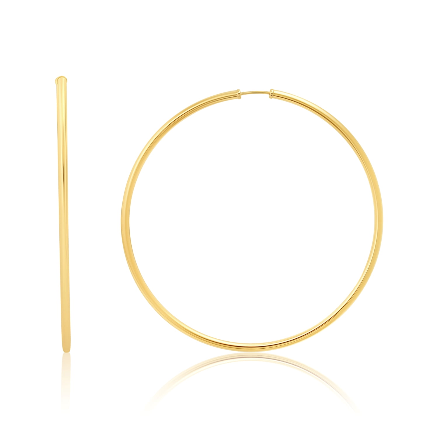 Solid 14k Gold Hoop Earrings for Women 2mm Tube Yellow Gold