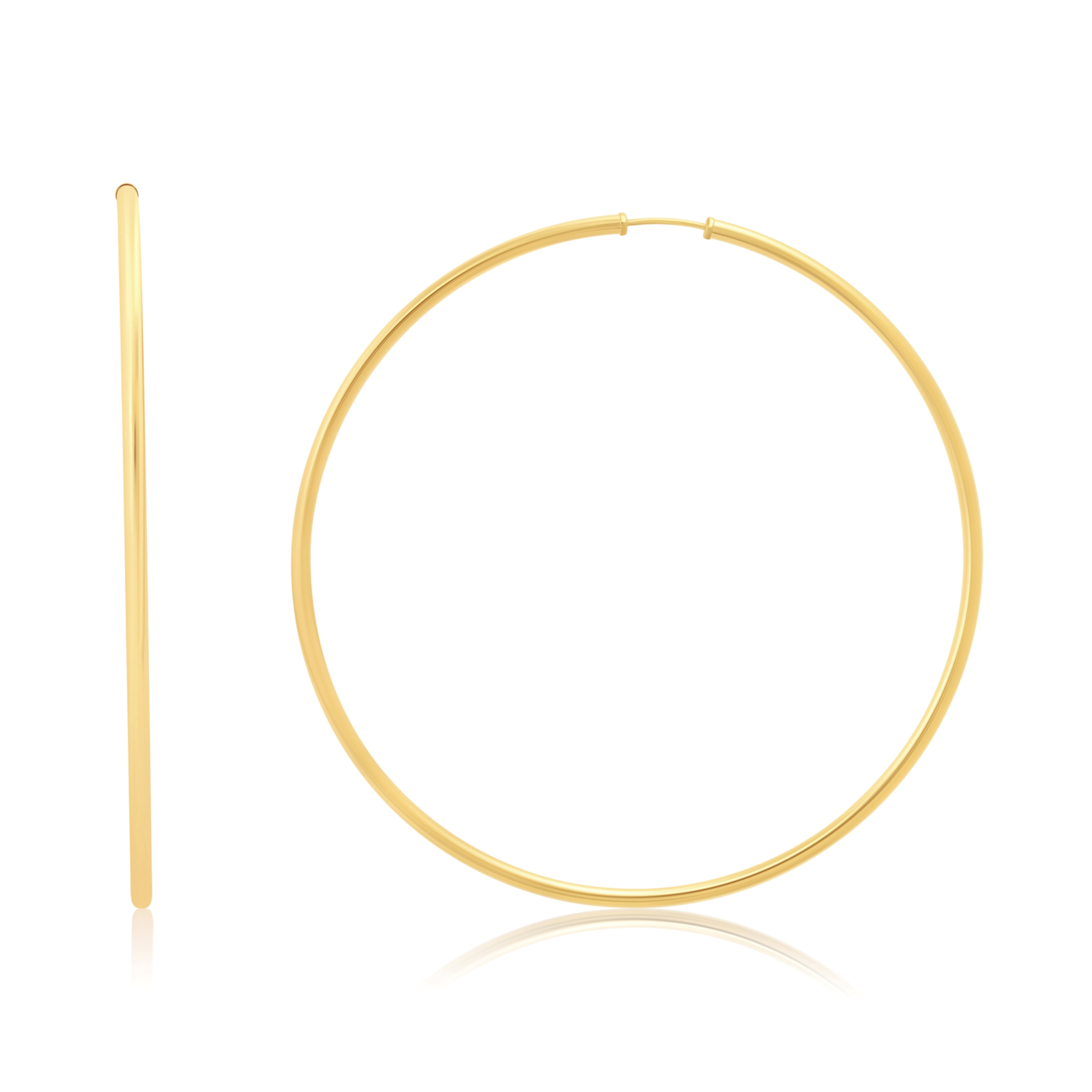 Solid 14k Gold Hoop Earrings for Women 2mm Tube Yellow Gold