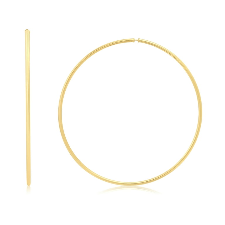 Solid 14k Gold Hoop Earrings for Women 2mm Tube Yellow Gold Hoop Earrings 14k Real Gold Flex Continuous Hoop Gold Earrings 80mm 3.1 Inch