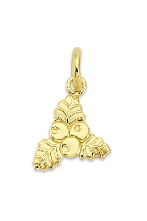 Solid 14k Gold Mistletoe Charm - Christmas Jewelry Seasonal Charms
