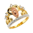 thumbnail image 1 of Solid 14k Gold Our Lady of Guadalupe Virgin Mary Crown Cubic Zirconia CZ Fashion Anniversary Ring Size 10, 1 of 2