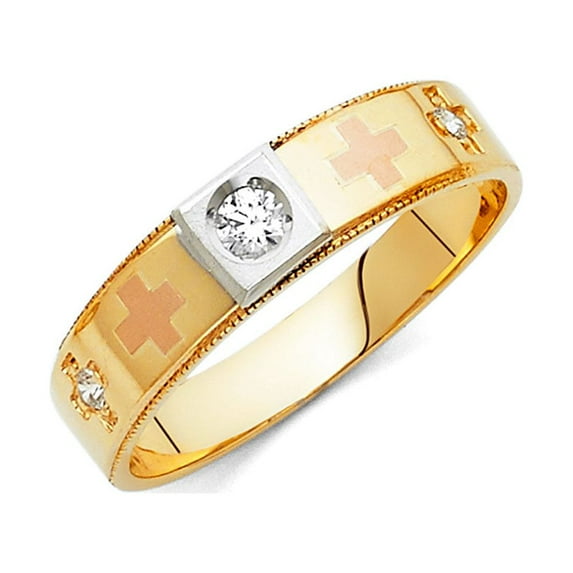 Solid 14k Gold Ring Round Cubic Zirconia Mens Anniversary Wedding Band Size 6.5