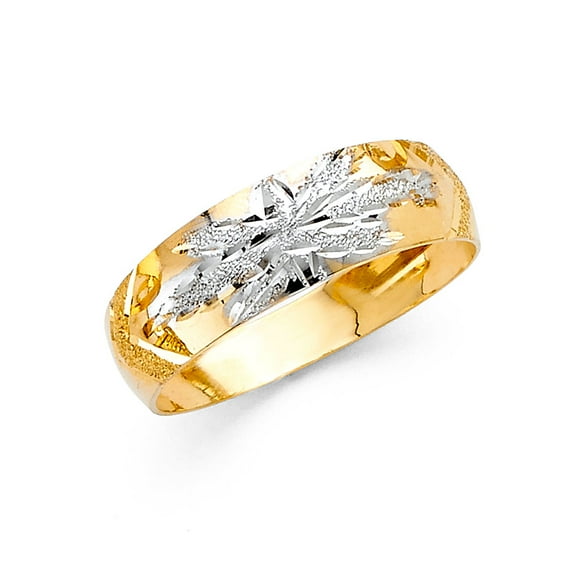 Solid 14k Gold Round Cubic Zirconia White and Yellow Ring Two Tone 6MM Lit Tapered Anniversary Wedding Band Size 8.5