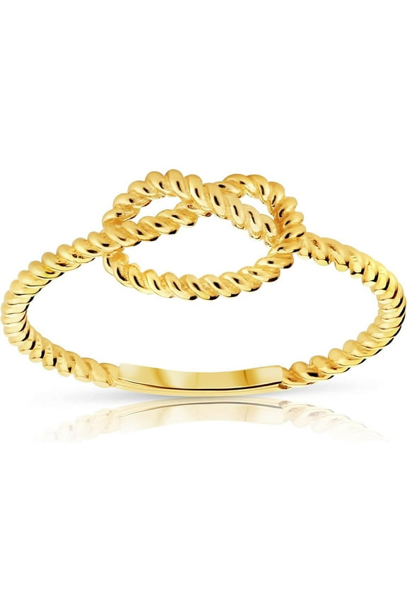 Solid 14k Gold Thin Textured Twisted Rope Love Knot Friendship Promise Ring 7