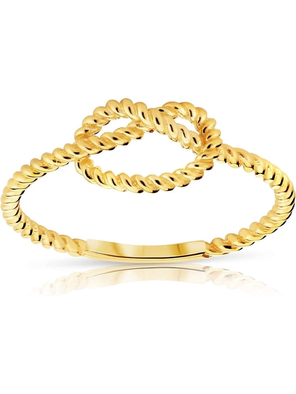 Solid 14k Gold Thin Textured Twisted Rope Love Knot Friendship Promise Ring 8