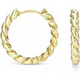 thumbnail image 1 of Solid 14k Gold Twisted Rope Round Huggie Hoop Earrings in Rose Gold, White Gold and Yellow Gold, 1 of 6