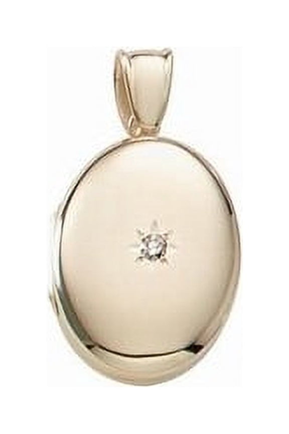 Solid 14k Premium Weight Yellow Gold Oval with Center Diamond Picture Locket - 3/4 Inch X 1 Inch