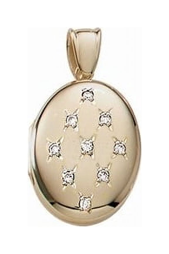 Solid 14k Premium Weight Yellow Gold Oval with Diamonds Picture Locket - 5/8 Inch X 3/4 Inch