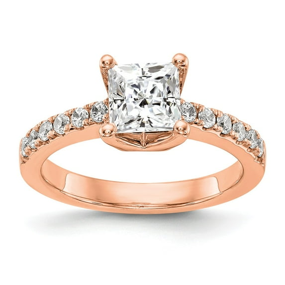 Solid 14k Rose Gold Lab Grown Diamond Side-Stones with CZ Cubic Zirconia Center Stone Engagement Ring Rin Size 8