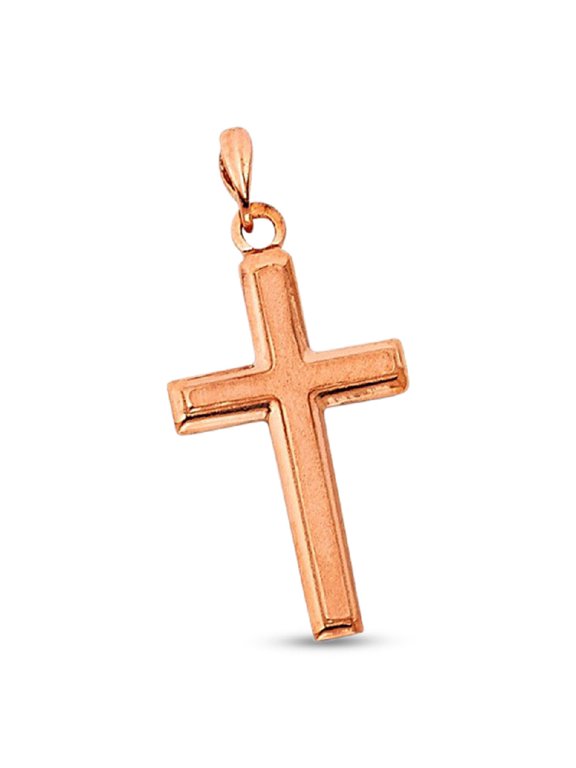 Solid 14k Rose Gold Plain Cross Pendant Classic Religious Charm Design Polished Genuine 22 x 13 mm