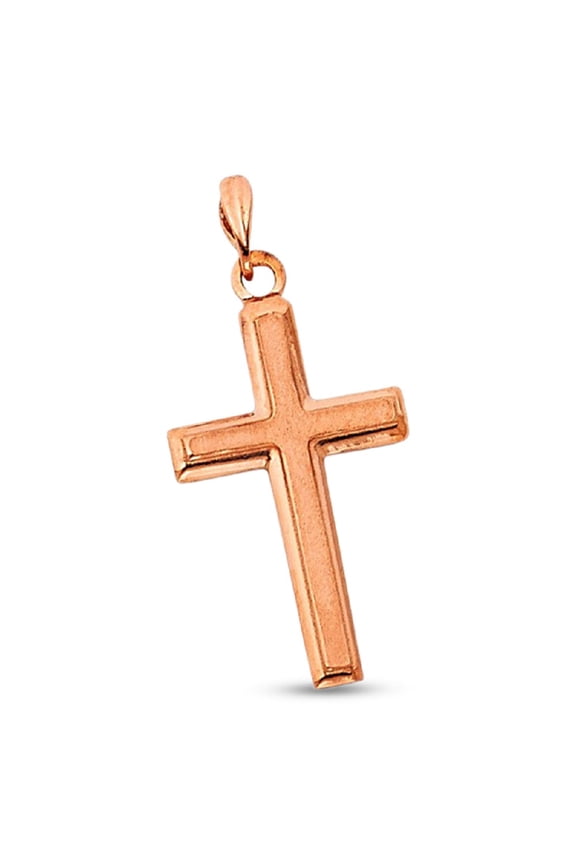 Solid 14k Rose Gold Plain Cross Pendant Classic Religious Charm Design Polished Genuine 22 x 13 mm