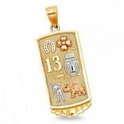Solid 14k Tri Tone Gold Good Luck Charm Symbols Lucky Diamond Cut Pendant Genuine New 27 mm x 18 mm