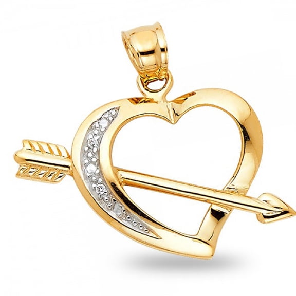 Solid 14k Two Tone Gold Love Cupid Arrow Heart Charm Polished Pendant Genuine New 16 mm x 18 mm