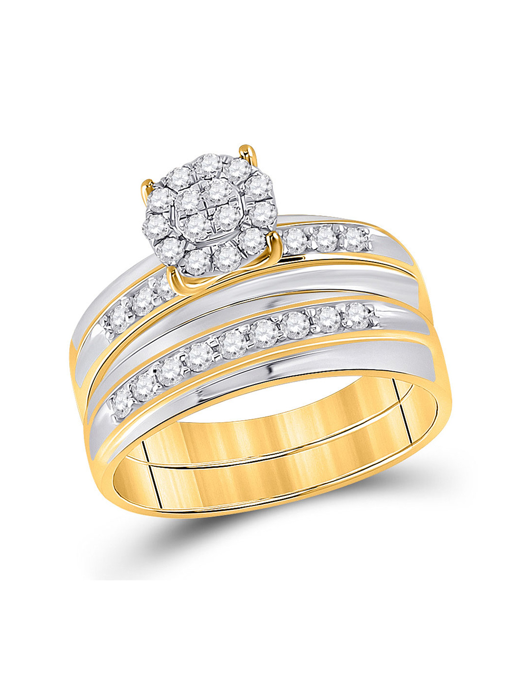 Solid 14k Two Tone White and Yellow Gold His and Hers Round Diamond ...