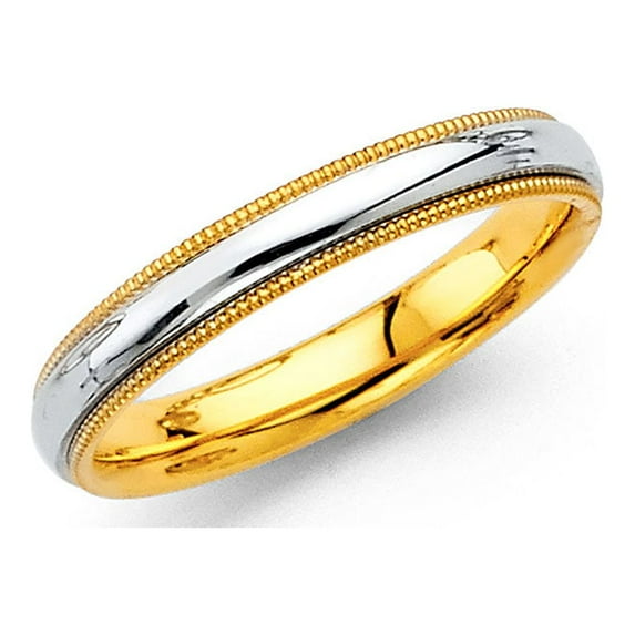 Solid 14k White And Yellow Two Tone Gold 3.3mm Traditional Comfort Fit Wedding Ring Band Size 5