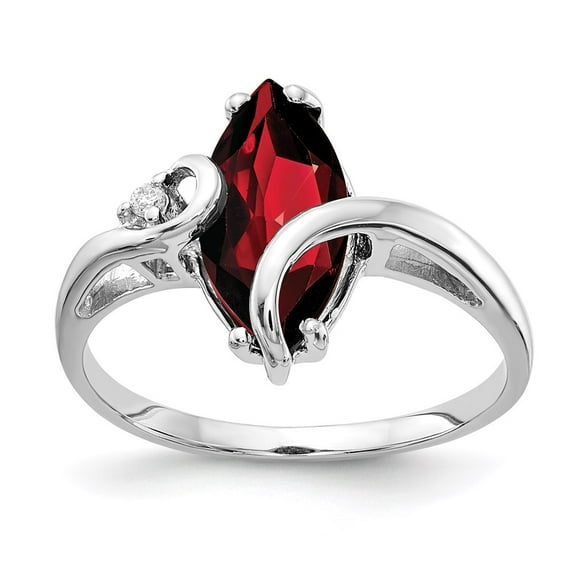 Solid 14k White Gold 12x6mm Marquise Garnet January Red Gemstone Diamond Engagement Ring Size 5.5 (.012 cttw.)