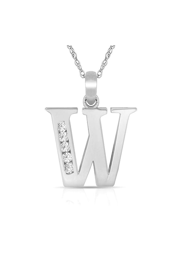Solid 14k White Gold 18 Inch Small Channel-set (A-Z) CZ Letter Name Personalized Monogram Initial Necklace (7mm X 14mm)