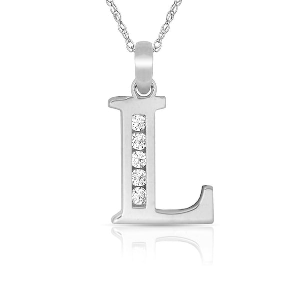 Solid 14k White Gold 18 Inch Small Channel-set (A-Z) CZ Letter Name Personalized Monogram Initial Necklace (7mm X 14mm)