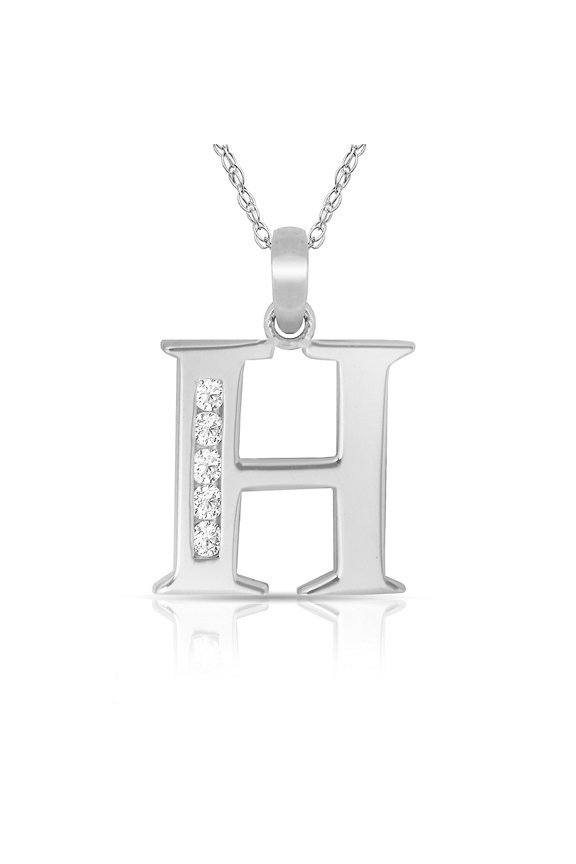Solid 14k White Gold 18 Inch Small Channel-set (A-Z) CZ Letter Name Personalized Monogram Initial Necklace (7mm X 14mm)