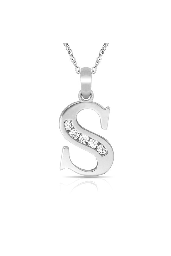 Solid 14k White Gold 18 Inch Small Channel-set (A-Z) CZ Letter Name Personalized Monogram Initial Necklace (7mm X 14mm)