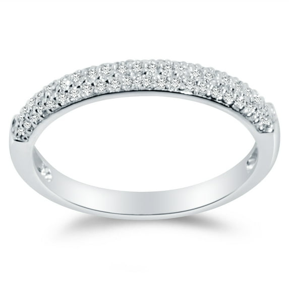 Solid 14k White Gold 2.5mm Round Cut Puffed Pave Set Anniversary Ring Wedding Band CZ Cubic Zirconia 1/2 cttw. , Size 10
