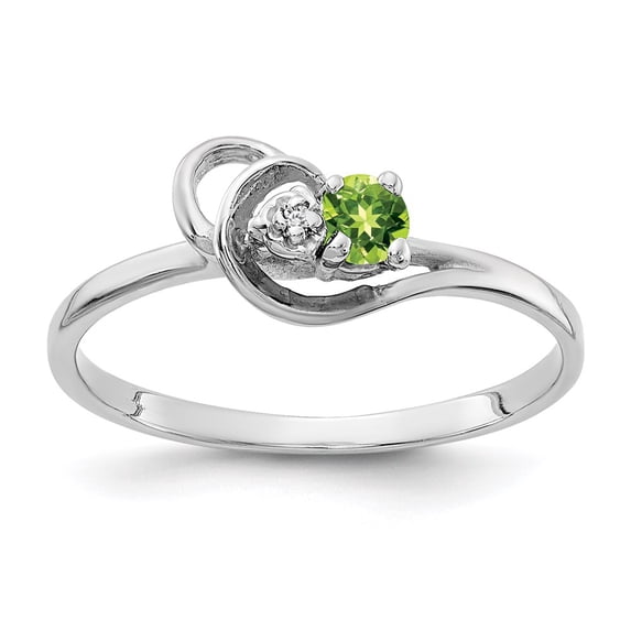 Solid 14k White Gold 3mm Peridot Green August Gemstone VS Diamond Engagement Ring Size 5