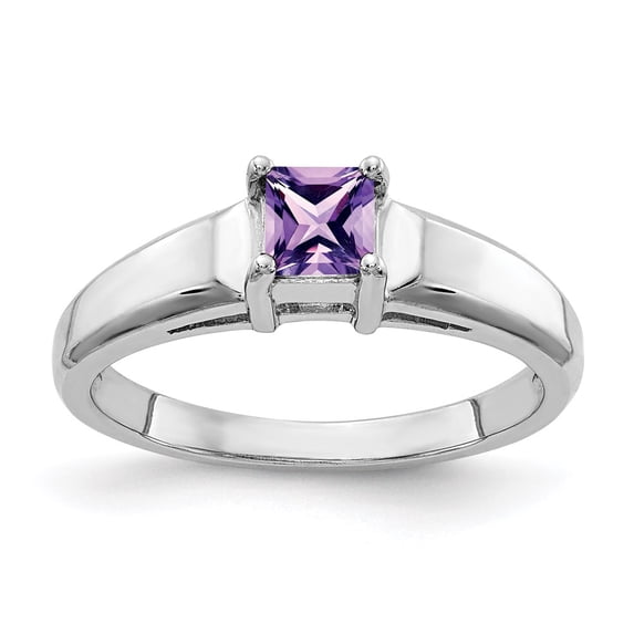 Solid 14k White Gold 4mm Princess Cut Amethyst Purple February Gemstone Engagement Ring Size 8