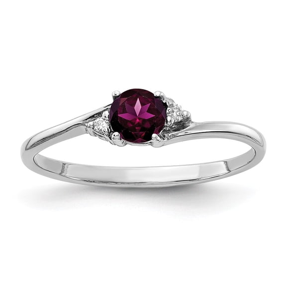 Solid 14k White Gold 4mm Rhodolite Garnet January Red Gemstone Diamond Engagement Ring Size 5 (.016 cttw.)