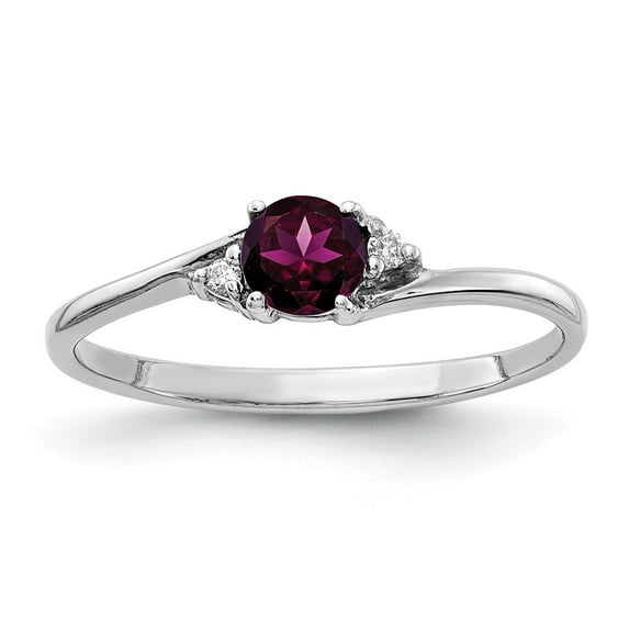 Solid 14k White Gold 4mm Rhodolite Garnet January Red Gemstone VS Diamond Engagement Ring Size 7 (.016 cttw.)