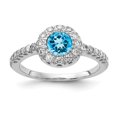 thumbnail image 1 of Solid 14k White Gold 5mm Blue Topaz Checker VS Diamond Engagement Ring Size 5.5 (.36 cttw.), 1 of 6