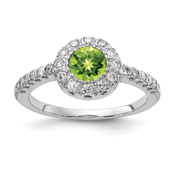 Solid 14k White Gold 5mm Peridot Green August Gemstone Diamond Engagement Ring Size 9 (.36 cttw.)