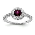 thumbnail image 1 of Solid 14k White Gold 5mm Rhodolite Garnet January Red Gemstone Diamond Engagement Ring Size 7.5 (.36 cttw.), 1 of 2