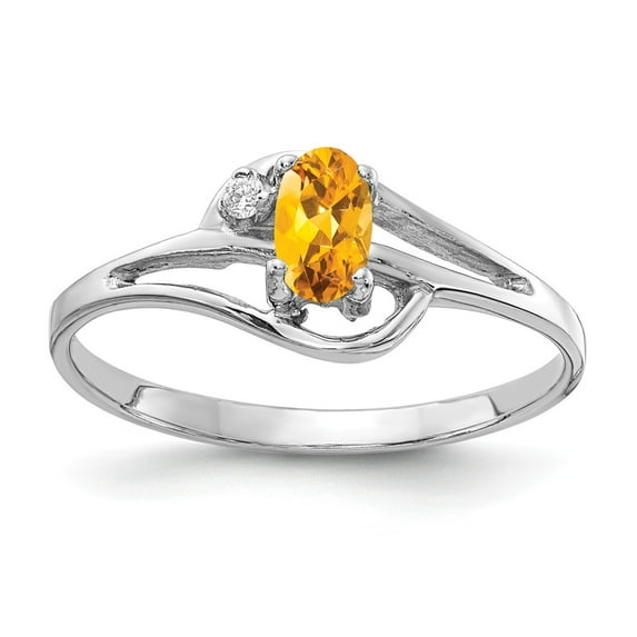 Solid 14k White Gold 5x3mm Oval Citrine Yellow November Gemstone VS Diamond Engagement Ring Size 7 (.012 cttw.)
